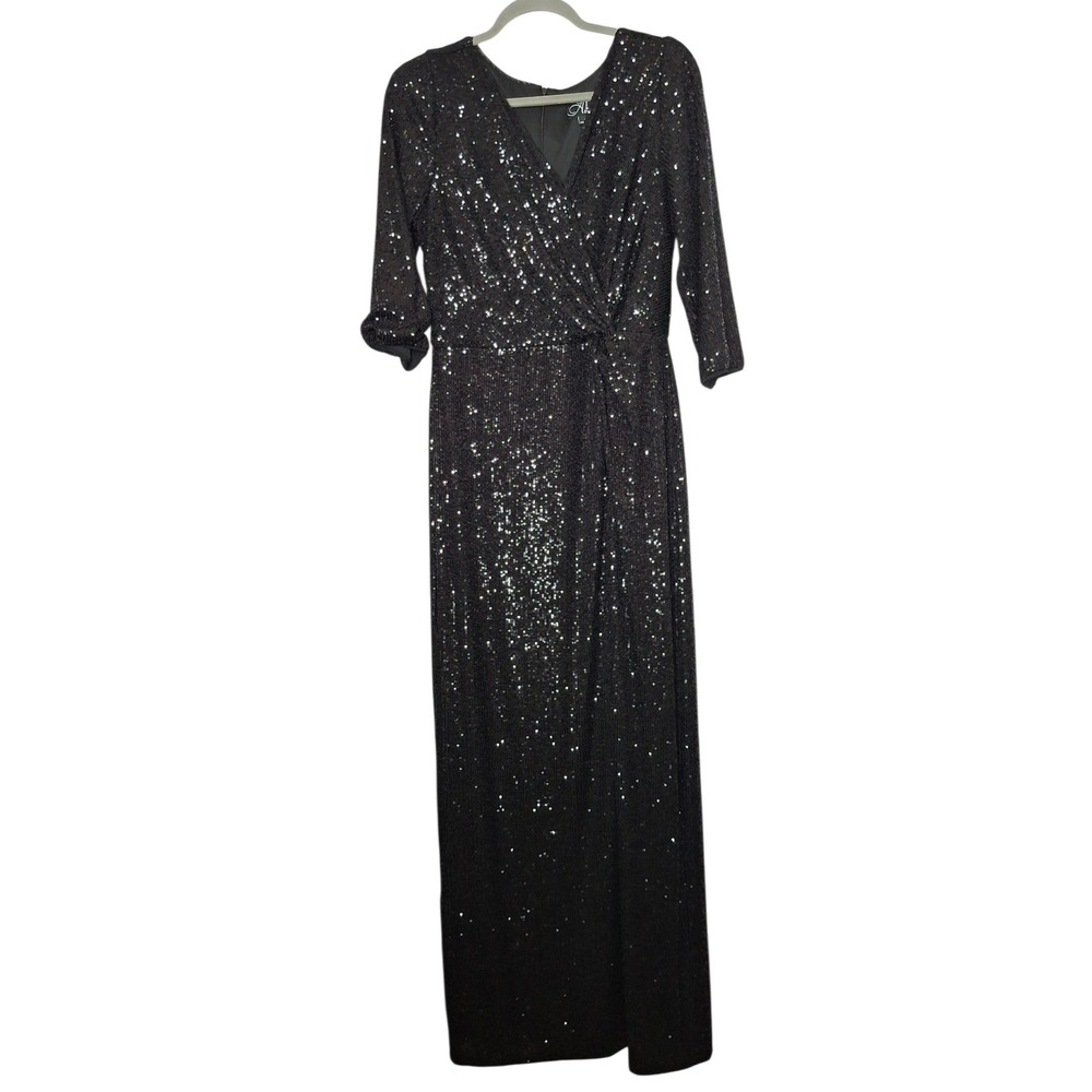 Alex Evenings Black Long Sequin Gown 3/4 Sleeve Formal Dress Size 12 - Picture 14 of 14